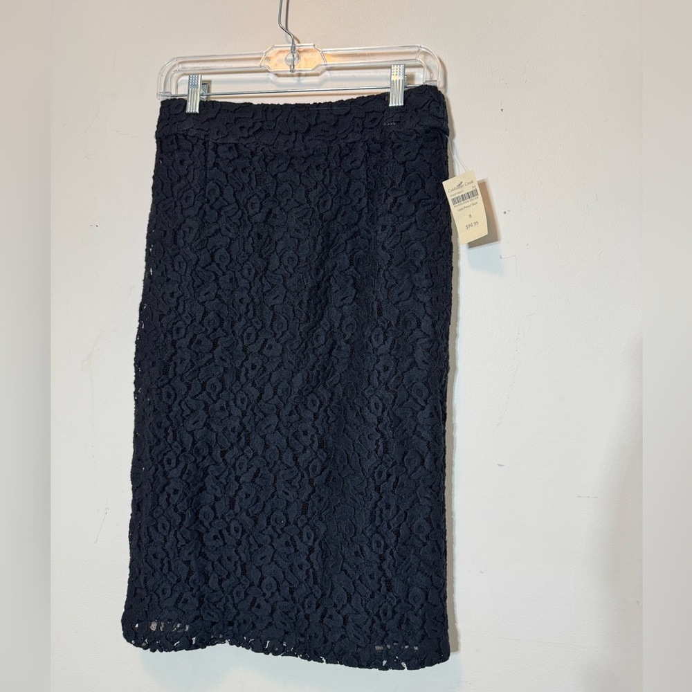 Coldwater Creek Size 8 Pencil Skirt Black Floral Lace Over  NWT